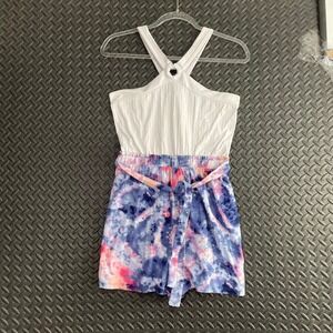 No Comment NY LA White Blue Tie Dye Shorts Romper Casual Wear‎ Women's Size L